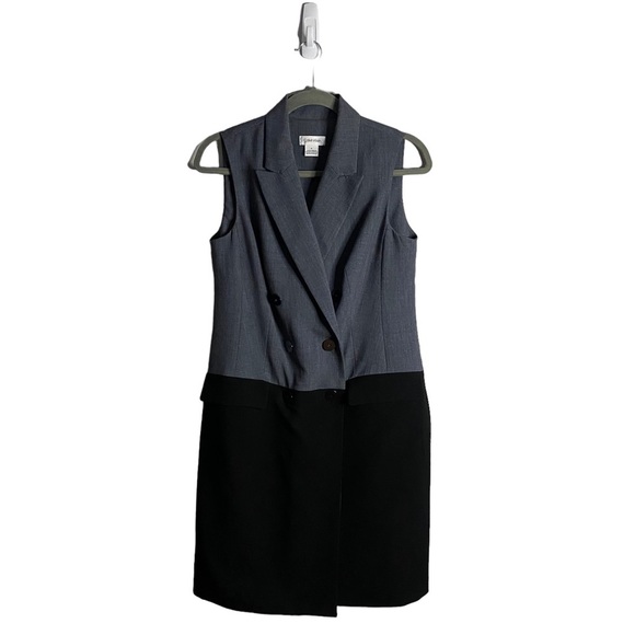 Calvin Klein Women's Gray/Black Sleeveless Double-Breasted Coat Dress - Picture 2 of 9